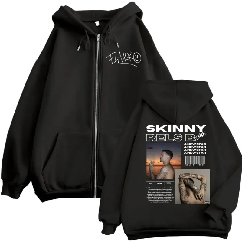 Rapper RELS B Álbum Cartaz Gráfico Zíper Hoodies Homens Mulheres Hip Hop Vintage Zip Up Pulôveres Moda Casual Moletons com Capuz — image 1