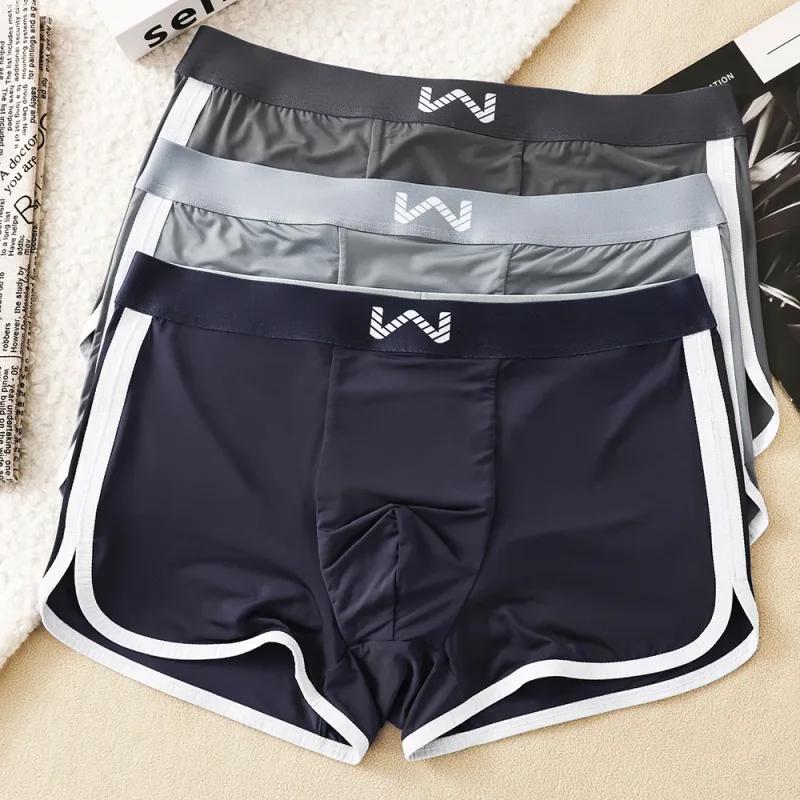 3 unidades/pacote de seda gelo respirável malha antibacteriana cuecas masculinas grande espaço bolsa calcinha alta cintura elástica boxer homme — image 2
