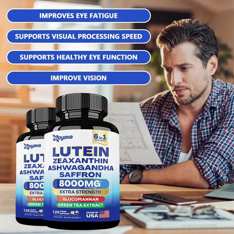 Lutein & Zeaxanthin Supplement 8000 Mg Eye Vitamins with Saffron for Adults Eye Health Supplement Supports Vision