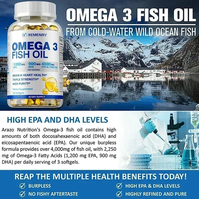 Óleo de peixe ômega-3 - melhora a concentração da memória e a cognição, promove a saúde do cérebro e dos olhos, melhora a função imunológica — image 5