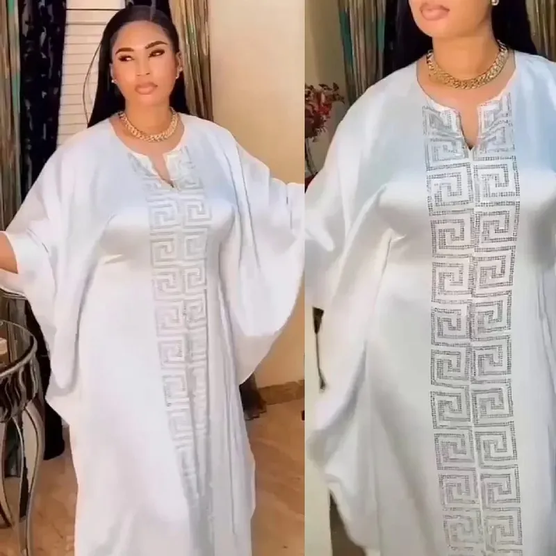 Mode afrikansk kvinna stor storlek fladdermössärmad klänning muslimsk islamisk stil Robe imitation siden Hot Fix Strass — image 3