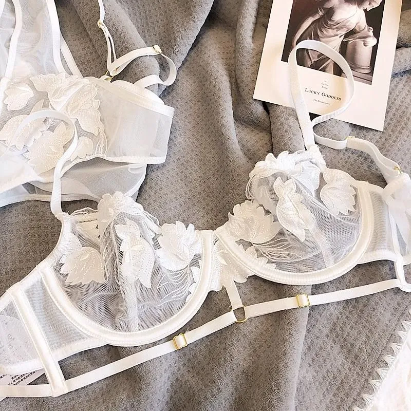 Sexy Lace Women Bra Push Up Underwear Brassiere and Panties Set Female Comfortable Lightweight Bow Semi Transparent Lingerie — image 5