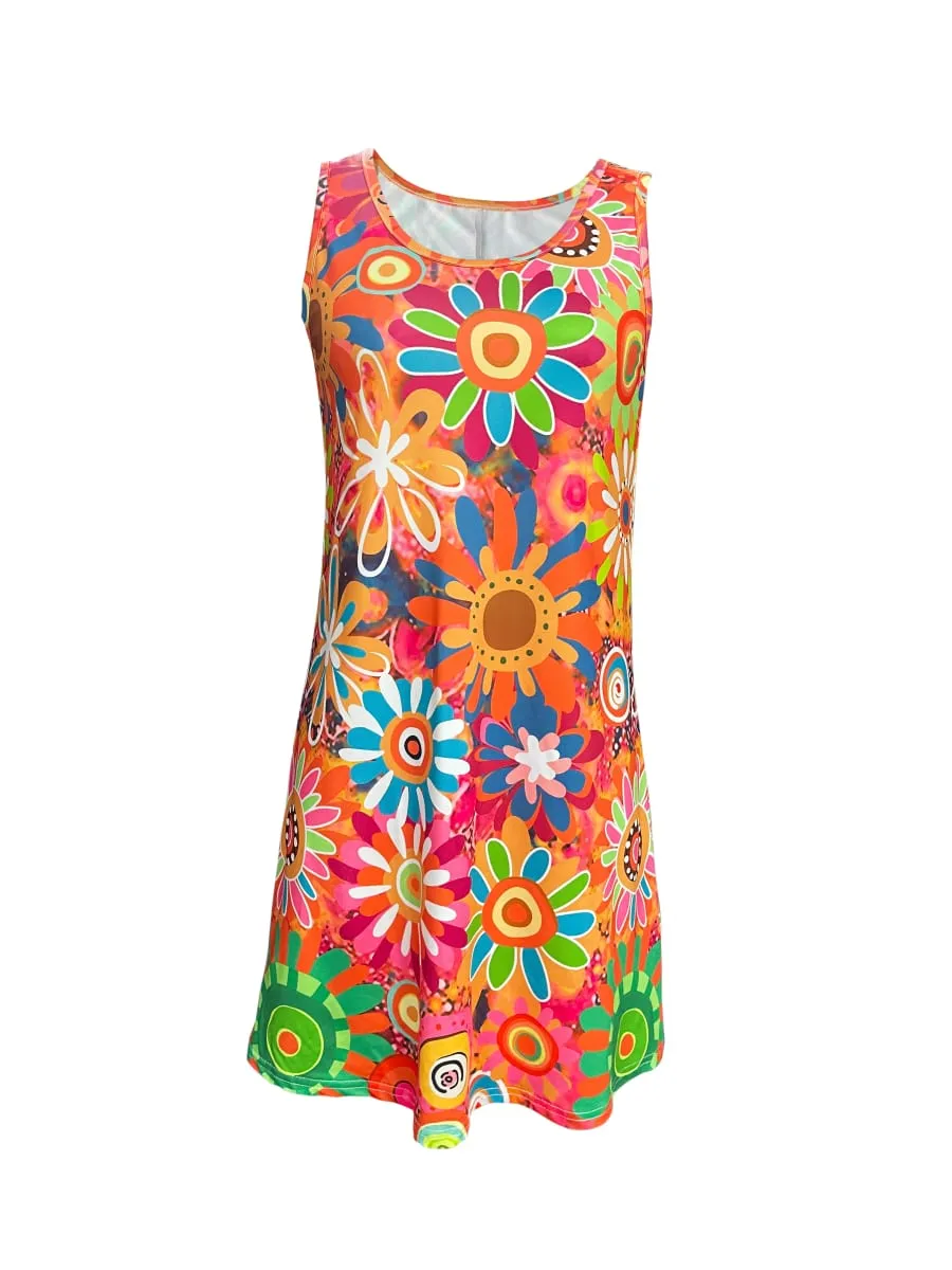 Vestido feminino vibrante com estampa floral sem mangas vestido estilo férias primavera/verão — image 5
