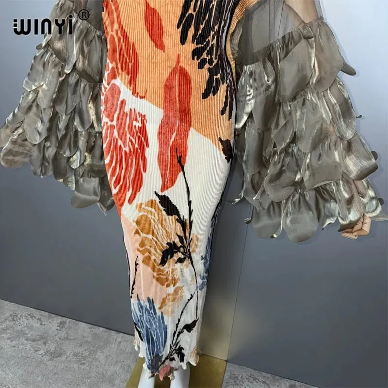 Elástico fino vestido plissado praia cobrir boho kaftan abaya dubai vestido de festa de luxo longo para baixo mulher muçulmana vestido de noite — image 3