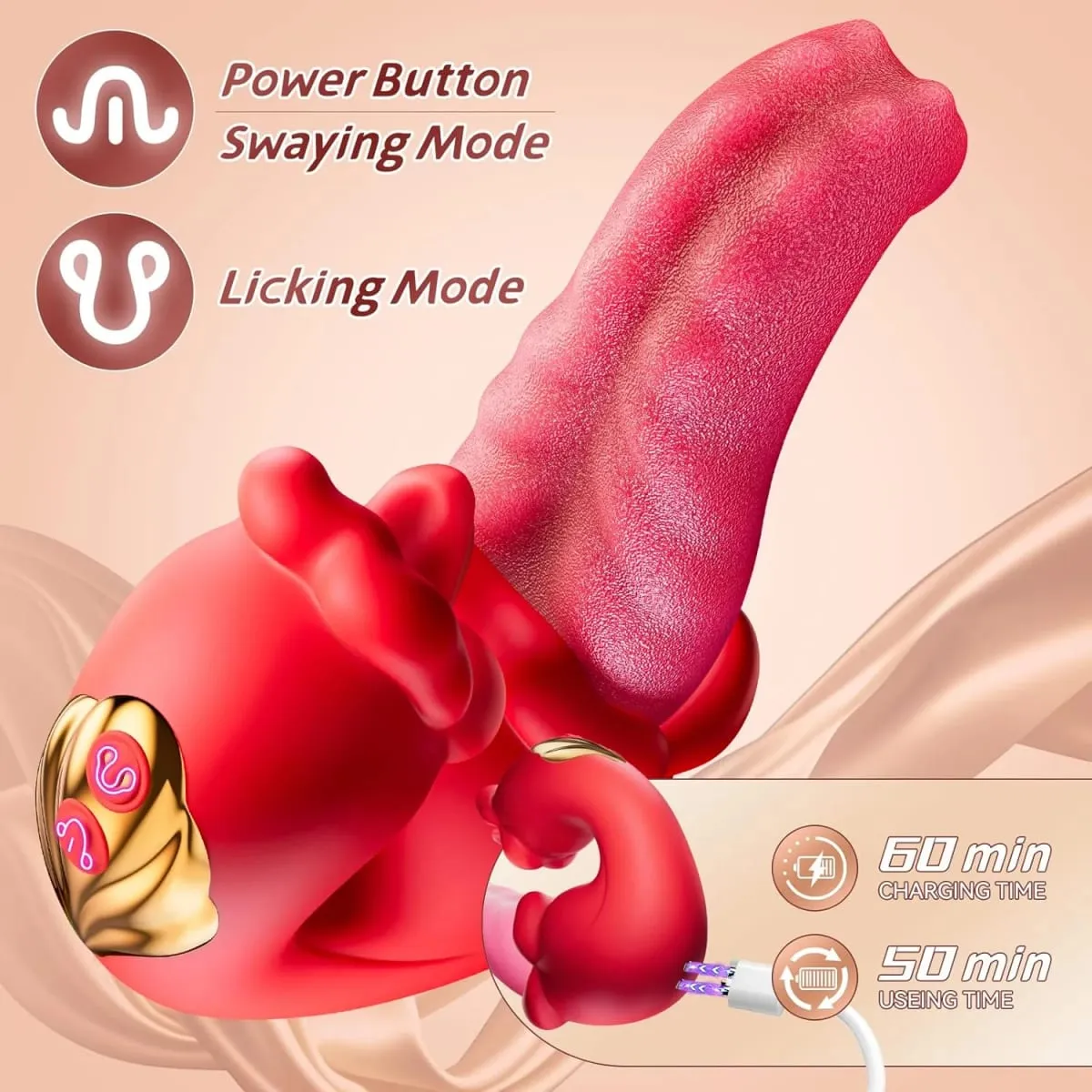 Adult Female Simulated Rocking Tongue Vibrator 10 Modes Clitoris G-Spot Anal Nipple Stimulator Couple's Sex Toy
