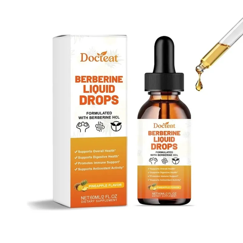 Docteat Berberine HCl flytande droppar stöder matsmältningshälsa med ceylonkanel och grön kaffeböna ananassmak 60 ml