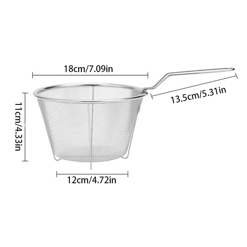 French Chip Frying Strainer Basket Stainless Steel Deep Fry Basket Kitchen Round Fryer Wire Mesh With Handle Wire Colander Nets — image 8