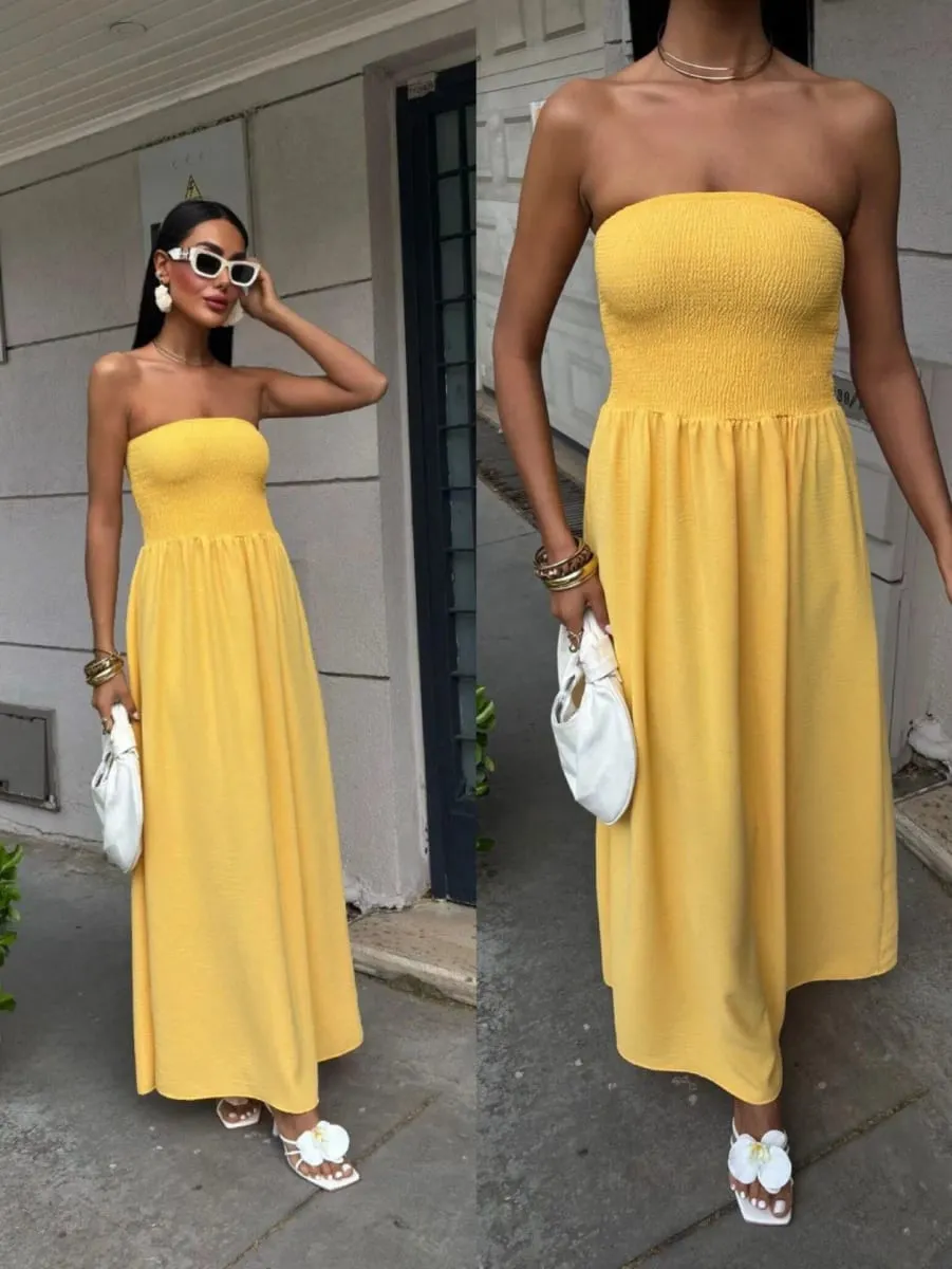 2026 nytt sommarmode enfärgad off-shoulder axelbandslös lång klänning för kvinnor — image 6