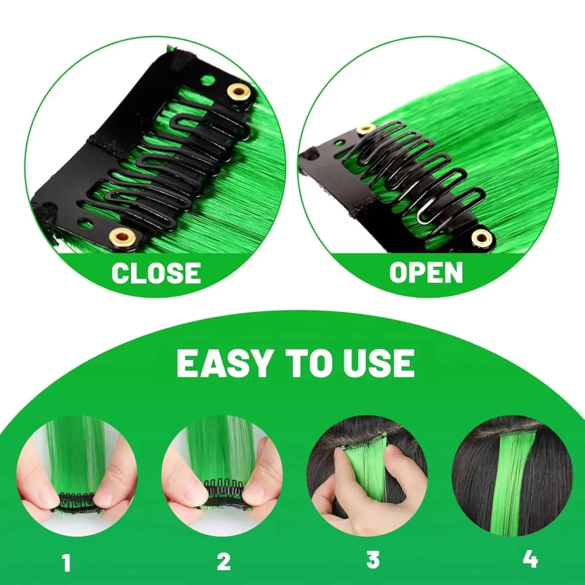 12 PCS Green Hair Extensions Clip in Colored Party Highlights Extension for Kids Girls Synthetic Hairpiece Straight 22 inch — image 4