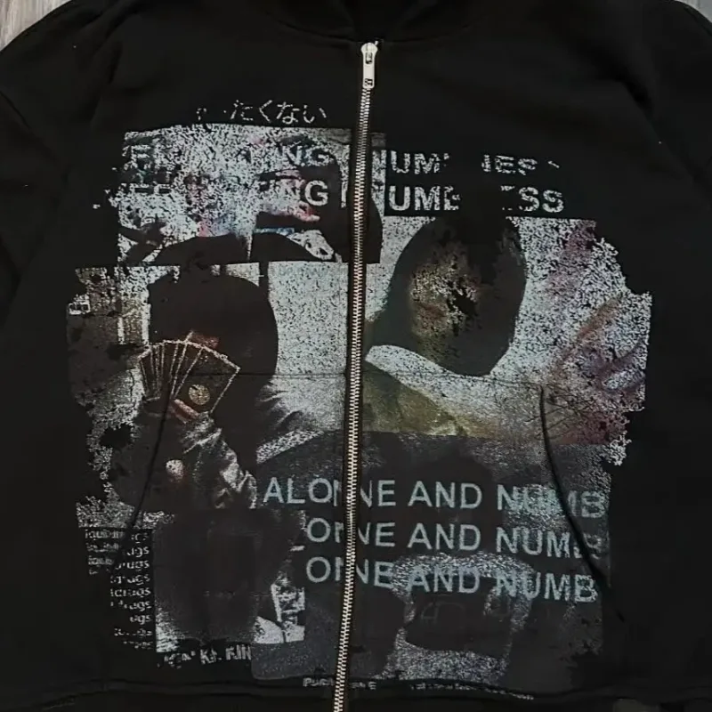 Harajuku Casual Letter Zip Oversized Hoodie Grunge Streetwear Gothic Sweatshirt Hoodies Women Tops Men Clothing Goth Y2k Clothes — image 4