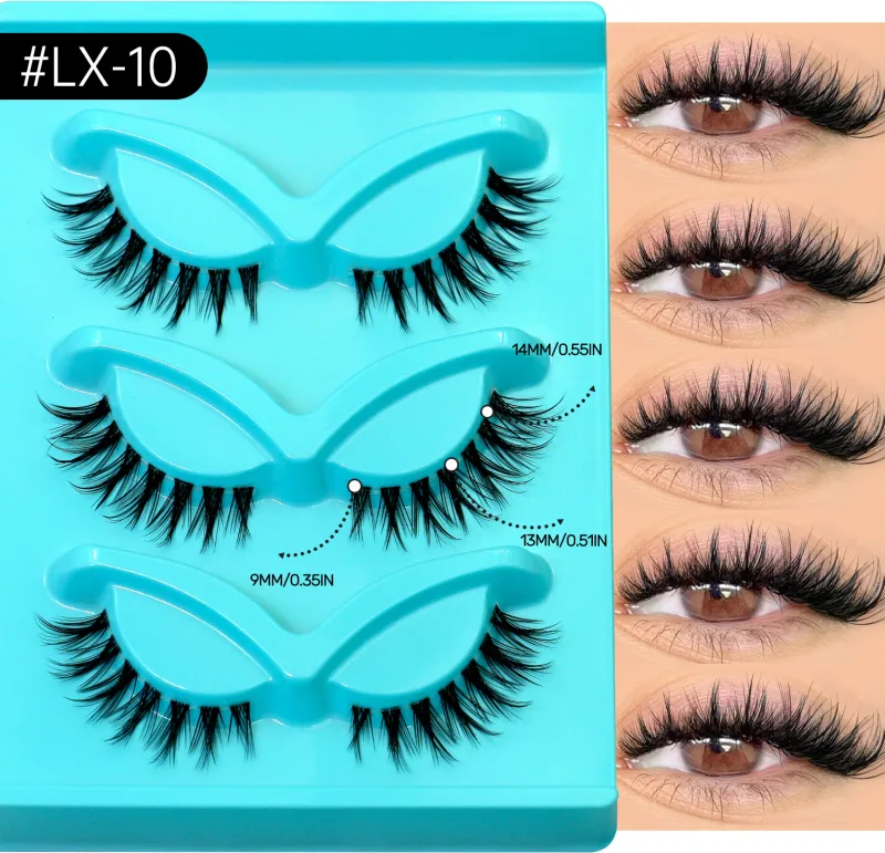 3pairs Manga Lashes Natural Cat Eye Eyelashes Clear Band False Eyelashes Natural Look Fake Lashes Strips Makeup — image 14