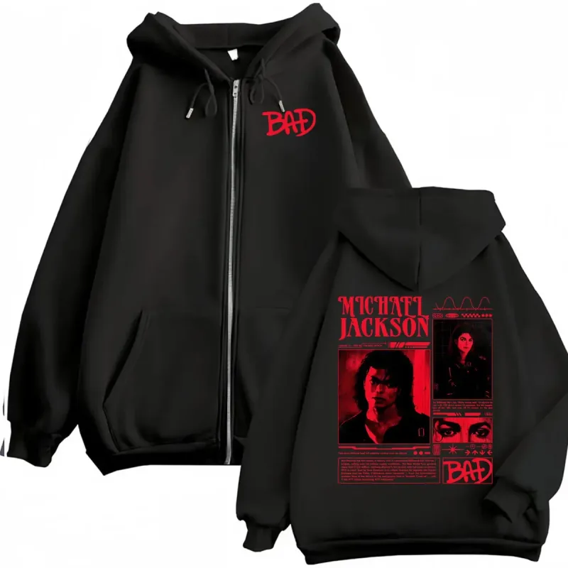 King of Pop Michael Jackson Bad Era Zipper Hoodie Men Women Harajuku Streetwear Jacket Sweatshirt Fleece Casual Zip Up Pullovers — image 18