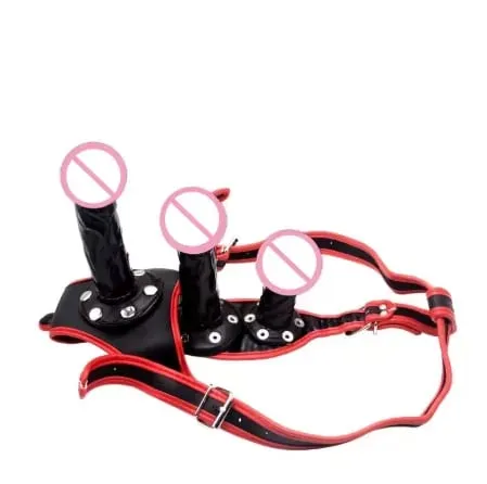 Three Headed Female Dildo Wearing Pants with Red Border Leather Detachable SM Pull-up Pants for Masturbation and Adult Sex Toys — image 4