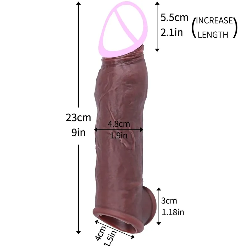 Makatotohanang Reusable Penis Sleeve Manipis Silicone Holster na May Anti-snap Ring Cock Enlargement Extender Para sa Mga Lalaki Delay Ejaculation