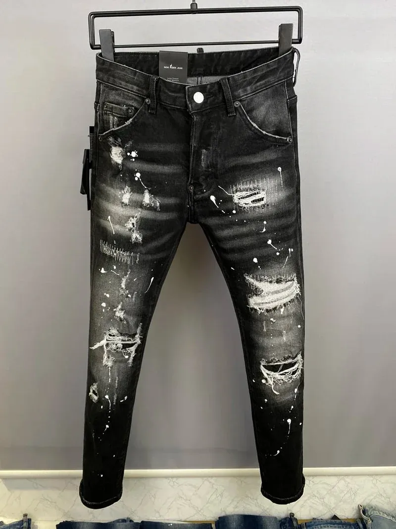 D2 Heren Jeans Denim Broek Gat Slanke Kokerbroek Metalen Knopen Feest Klassiekers Modieus Zwart DSQ2 JENAS — image 2