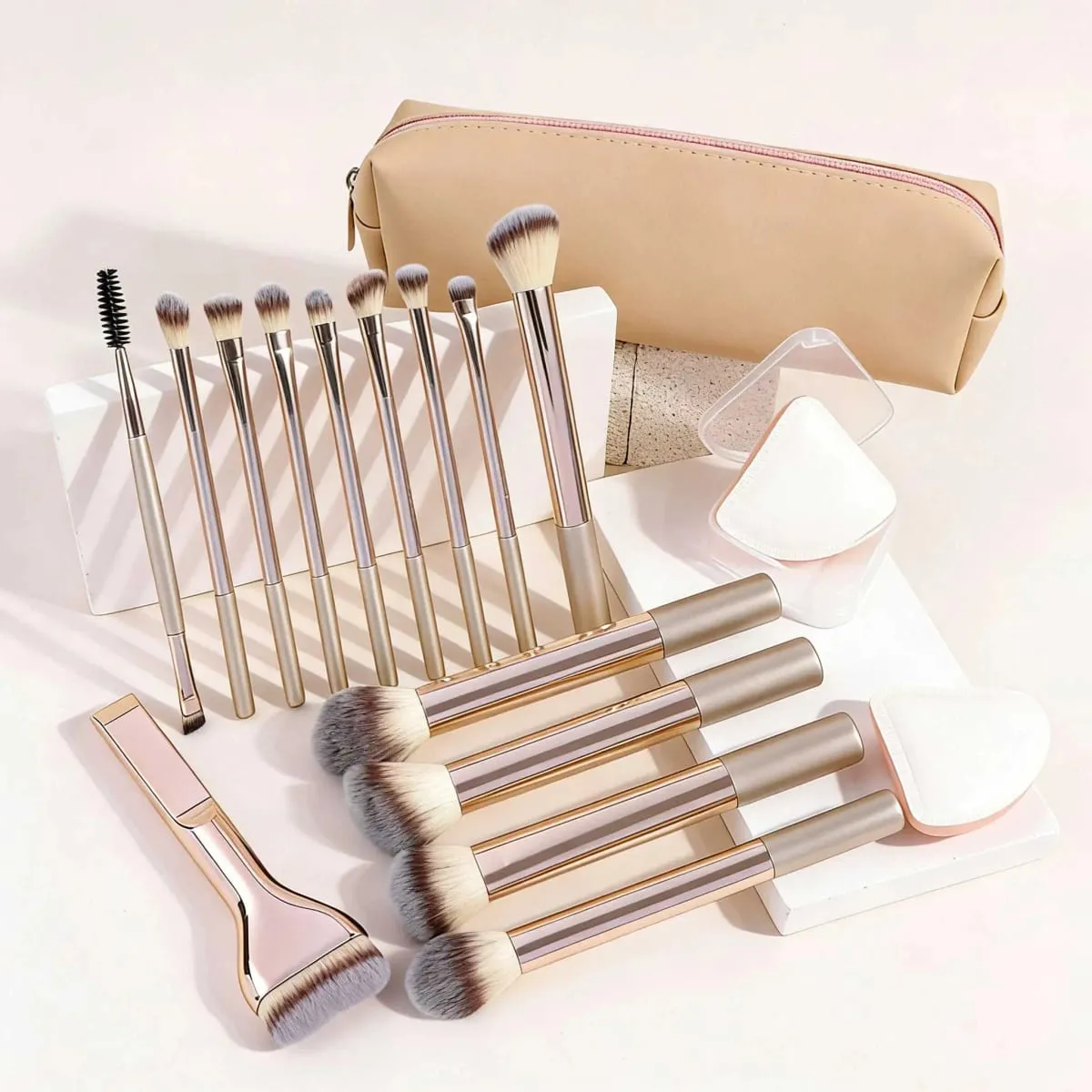 13pcs/17pcs Makeup Tools Including Makeup Brushes Set + 1pc Makeup Bag + 2pcs Air Puff Accessories Foundation Brush Blush Brush — image 3