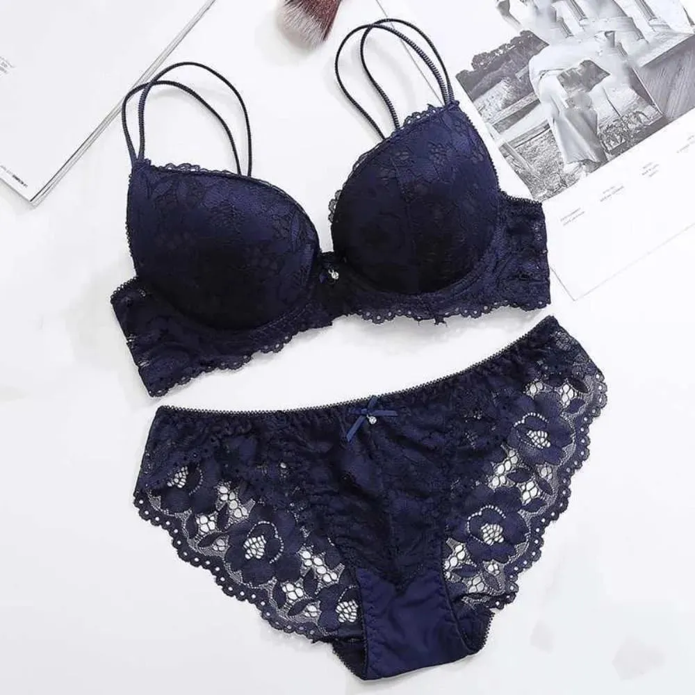 Fashion Mesh Lace Flower Bra Low Waist Non Slip Push Up Bra Women Intimates Lingerie Bra Panties Set Women — image 2