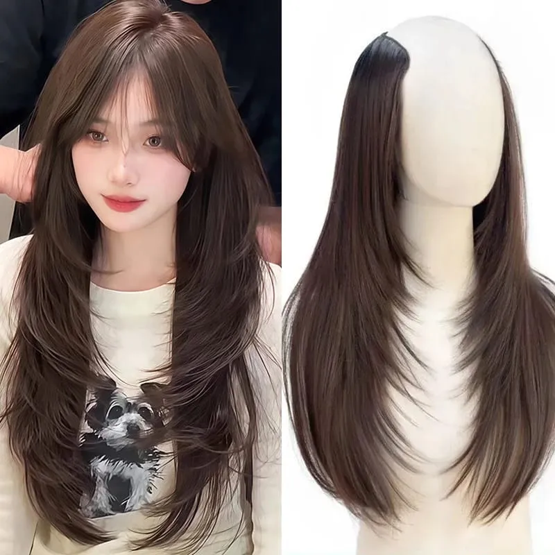 Clip in Hair Extensions Wig Synthetic Hairpiece High Layered Inward-Curled Hair Extensions with 5 Clips for Women Daily Use — image 2