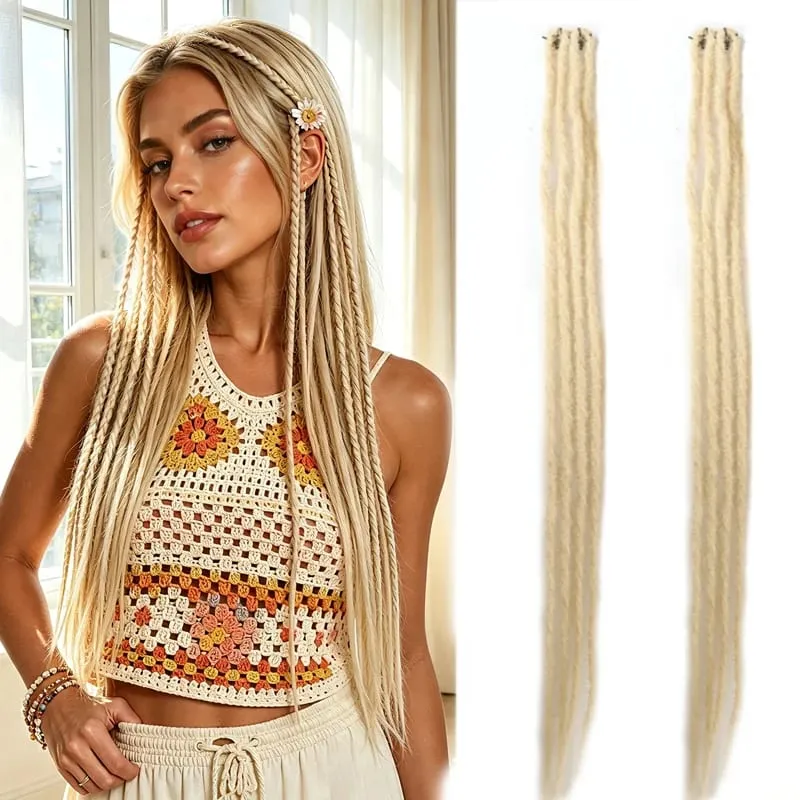 2Pcs 24"Clip‑in Synthetic Braided Hair Extensions with BB Clips Handmade Crochet Hair Pieces for Cosplay Hip‑Hop Festival
