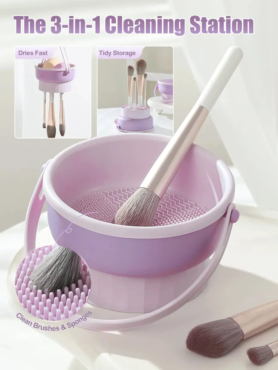 Miska na čištění štětců na make-up Univerzální mycí stojan na sušení a skladování štětců Jemný nástroj na čištění štětců, houbičky a mixéry — image 2
