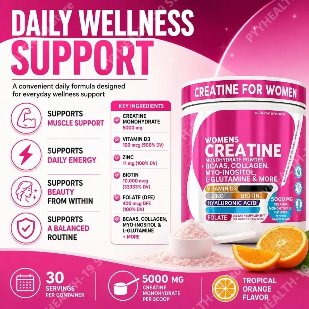 Women's Creatine Monohydrate Powder 5000mg Collagen BCAAs L-Glutamine For Muscle Energy & Beauty Support Formula Adult 269g