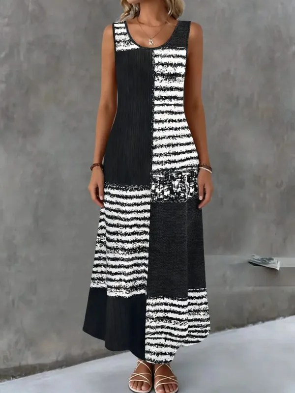 Women's Summer Dress Simple Grid Pattern Design Fashion Round Neck Woman Clothes Casual Cool Sexy Sleeveless Dresses for Woman — image 11