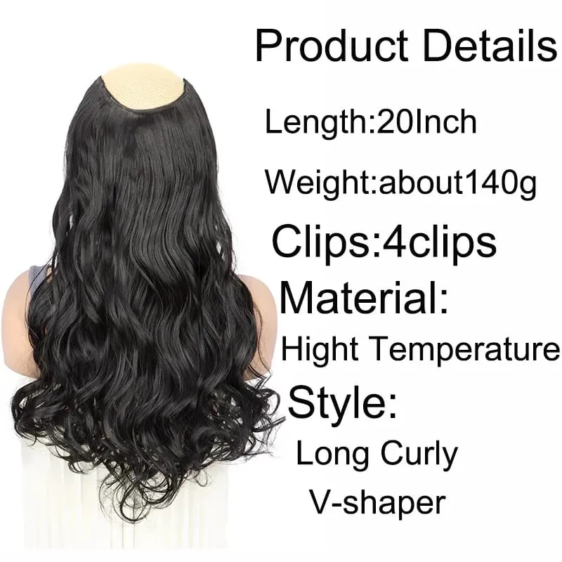 20Inch Synthetic Long Wavy Curly 4 Clip In Hair Extensions Heat Resistant Hairpiece Black One Piece Fake Hair For Women