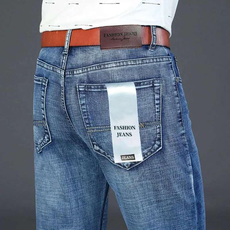 2026 Top Brand Washed Jeans Trousers Four Season Men's High Quality Jeans Business Casual High Waist Denim Pants — image 3