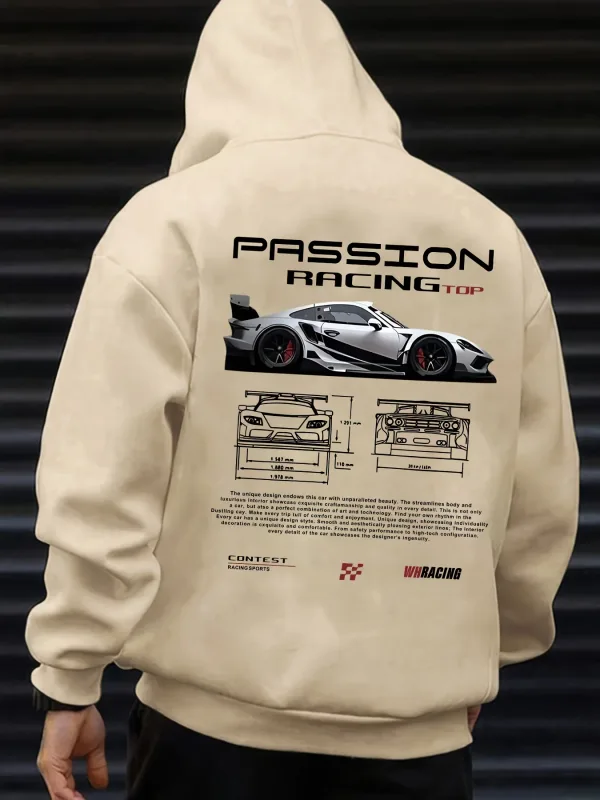 Popular digital pattern men's hooded sweatshirt with car-themed design American-style casual sports long-sleeved shirt