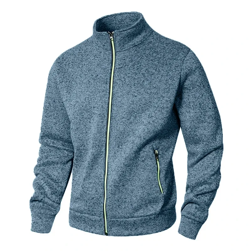 Suéter masculino com gola alta, jaqueta cardigã casual com zíper, manga comprida, cor sólida, pulôver leve, moda urbana — image 2