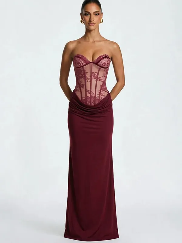 Women Backless Strapless Tulle Fishbone Dress Off Shoulder Printed Patchwork Slim Maxi Dresses 2026 Lady Chic Party Evening Gown — image 8