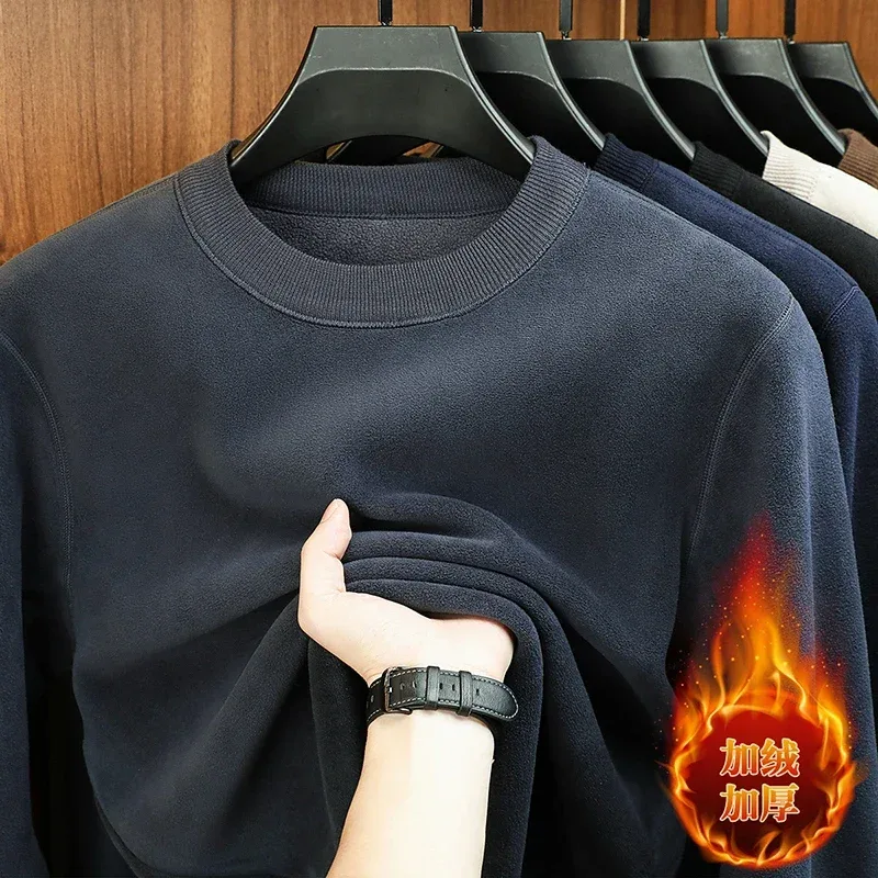 Taglagas at Winter Men's Velvet Hoodie Long Sleeve Round Neck Solid Color Fashion Casual Versatile Top — image 9