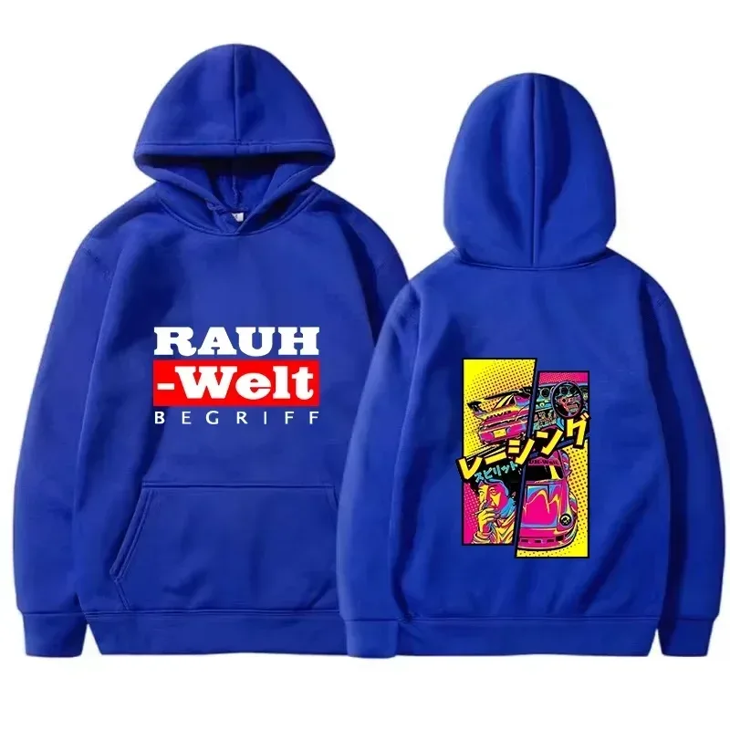 Felpa con cappuccio Rauh Welt Car Widebody Tuning JDM Racing Pop Art Comic Estetica Felpa casual oversize nera a maniche lunghe