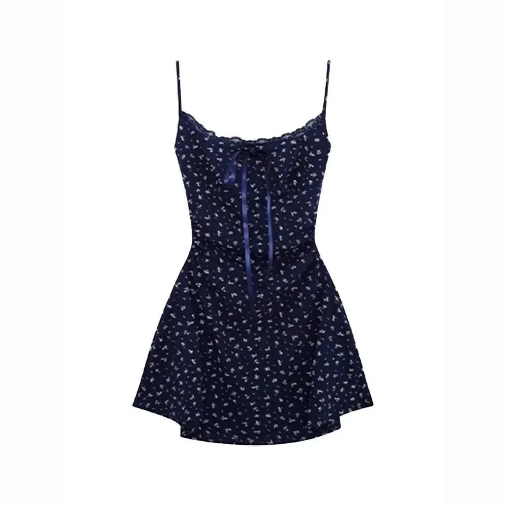 Sweet Spicy Strappy Mini Bodycon Dress Beach Cover-Up para sa mga Babae Fashionable Fall Mga Bagong Arrival French Floral Print na Depinisyon sa Baywang — image 5