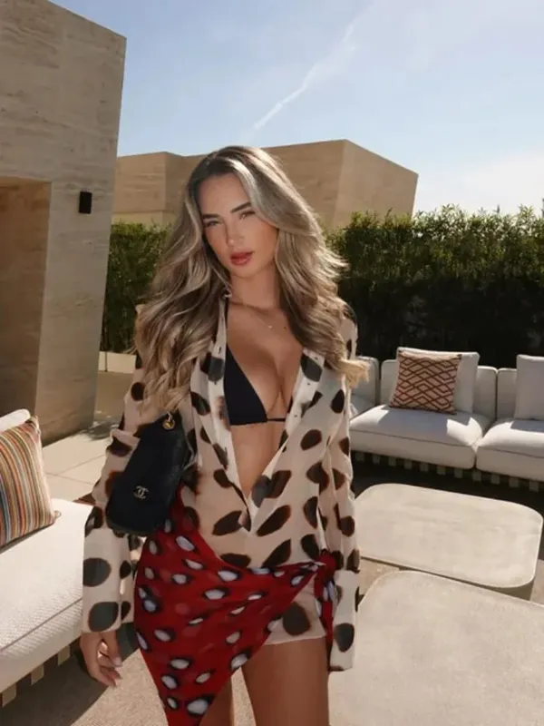 Sexy na naka-print na naka-istilong Shirt na Damit ng Babae na Buong Sleeve Turn-down na Collar Button na Nababakas na Scarf Dresses 2026 Summer Chic Female Robe — image 8