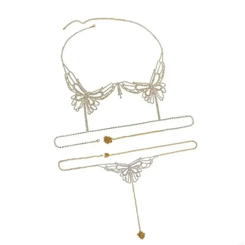 Rhinestones Outfit Body Jewelry Accessory Pangbabaeng Bra Top at Panties Thong Body Chain Set para sa Bakasyon — image 1