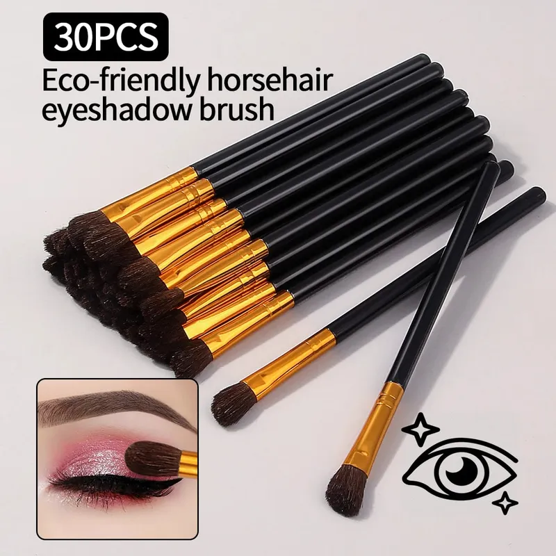 30PCS Portable Small Horsehair Eyeshadow Brush Set Soft Bristle High-Gloss Brush Smudging Brush Beginner Makeup Brush