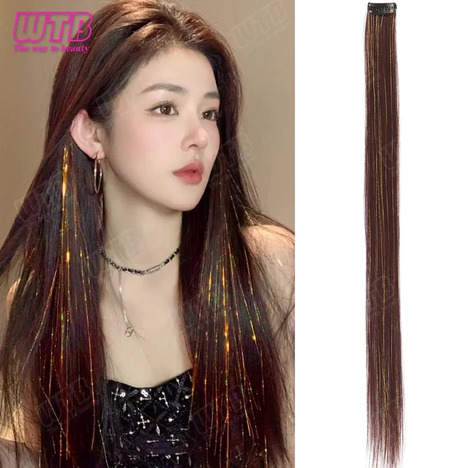 Synthetic Hair Extension Wig BB Clip Style Highlighted Laser Silk Straight Hair Extension Wig Suitable for Women's Daily Wear — image 9