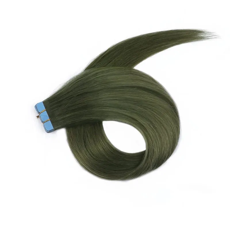 Mini Tape In Hair Extensions Skin Weft Machine-Remy Natural Tape in Extensions Pea Green 10pcs/pack 12-20 inch