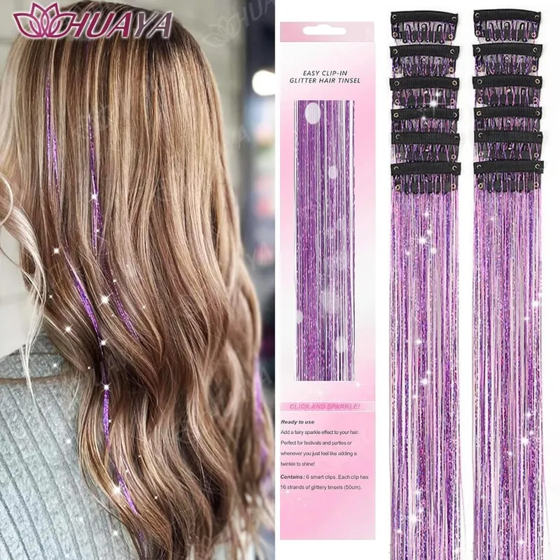 12Pcs/set Hair Tinsel Clip in Glitter Tinsel Hair Extensions Synthetic Shiny Sparkling Fairy Hair Tinsel Party Hair Accessories — image 10