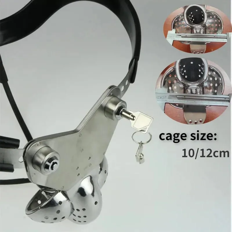 Male Stainless Steel Chastity Belt Cock Cage EMCC Lock Adjustable Metal Chastity Belt BDSM Pang-adultong Produkto Sex Toy para sa Mga Lalaki — image 2