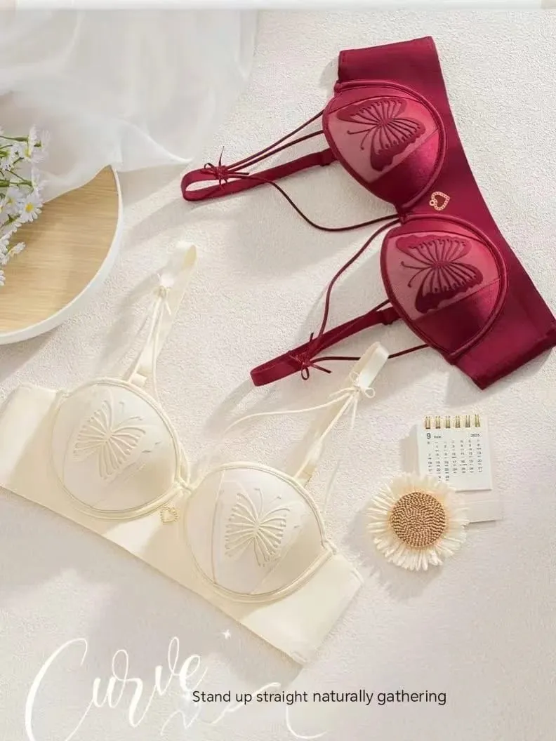 Sexy Push Up Lingerie Small Breast Gathering Anti-sagging Seamless Bra Sexy Beauty Back Butterfly Wire Free Lingerie Bra