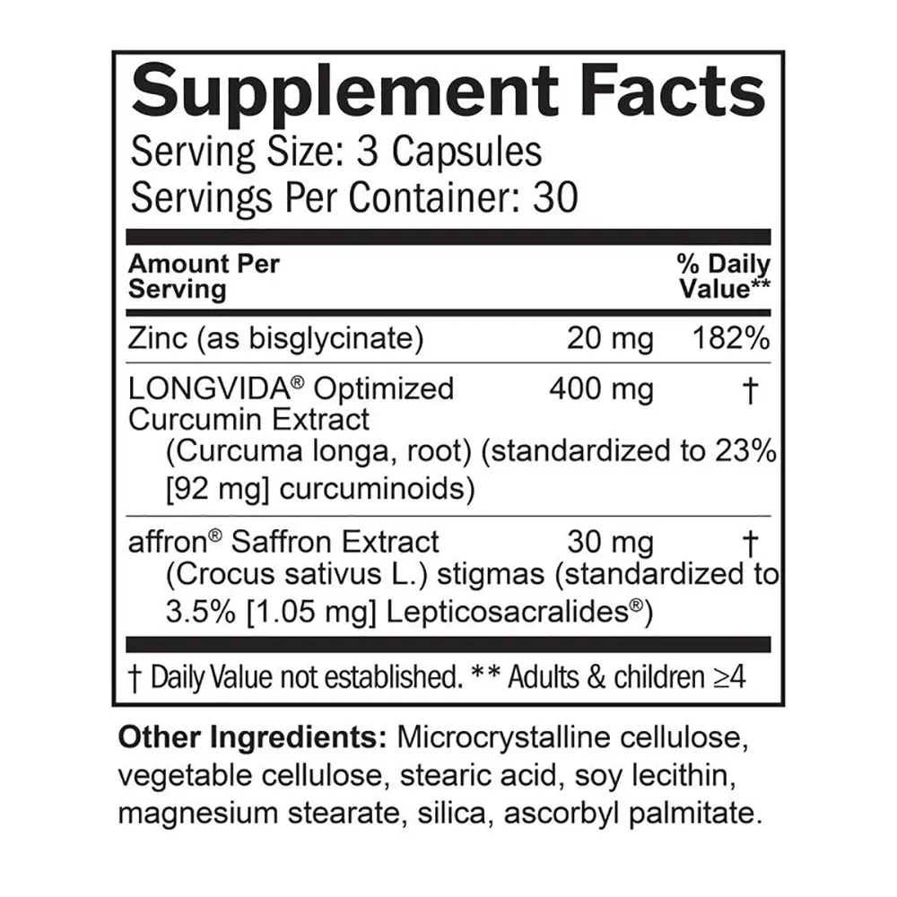 Happy Saffron Plus Supplement for Mood Memory - 90 Capsules - with Saffron Flower Extract Curcumin & Zinc - Vegan Gluten Free — image 5
