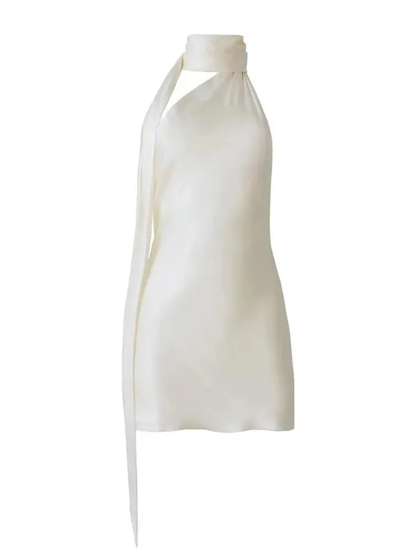 Vgh retalhos vestidos formais para mulheres gola halter fora do ombro sem mangas cintura alta sem costas cetim mini vestido estilo feminino — image 8
