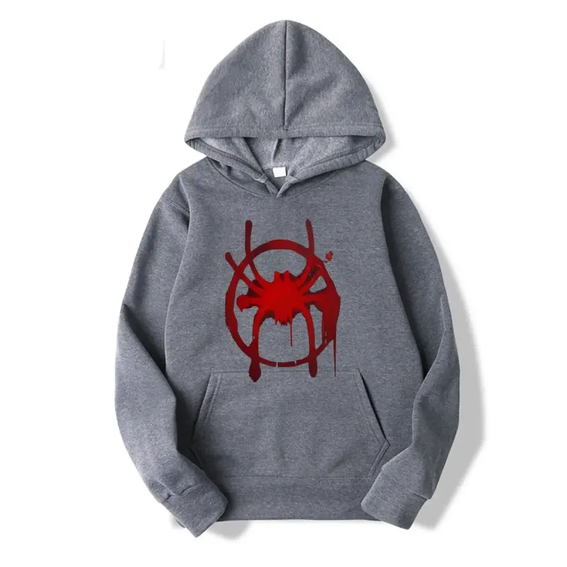 Roupas esportivas casuais masculinas e femininas. Novo moletom preto com capuz. Moletom masculino com estampa de símbolo de aranha Miles Morales. — image 3