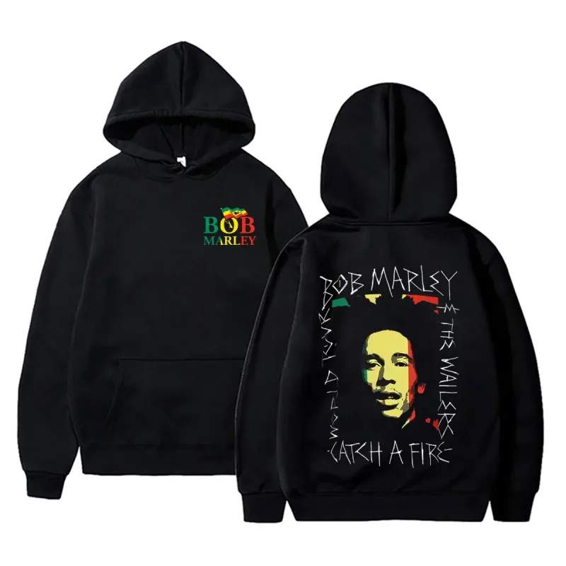 Reggae Bob Marley Face Graphic Hoodie Catch A Fire Album Merch Pullover Hoodies Men Women Casual Vintage Oversized Sweatshirt