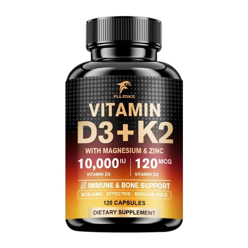 High Absorption Vitamin D3+K2 Supplement with Magnesium & Zinc Supports Bone Teeth Muscle & Immune Health for Daily Life