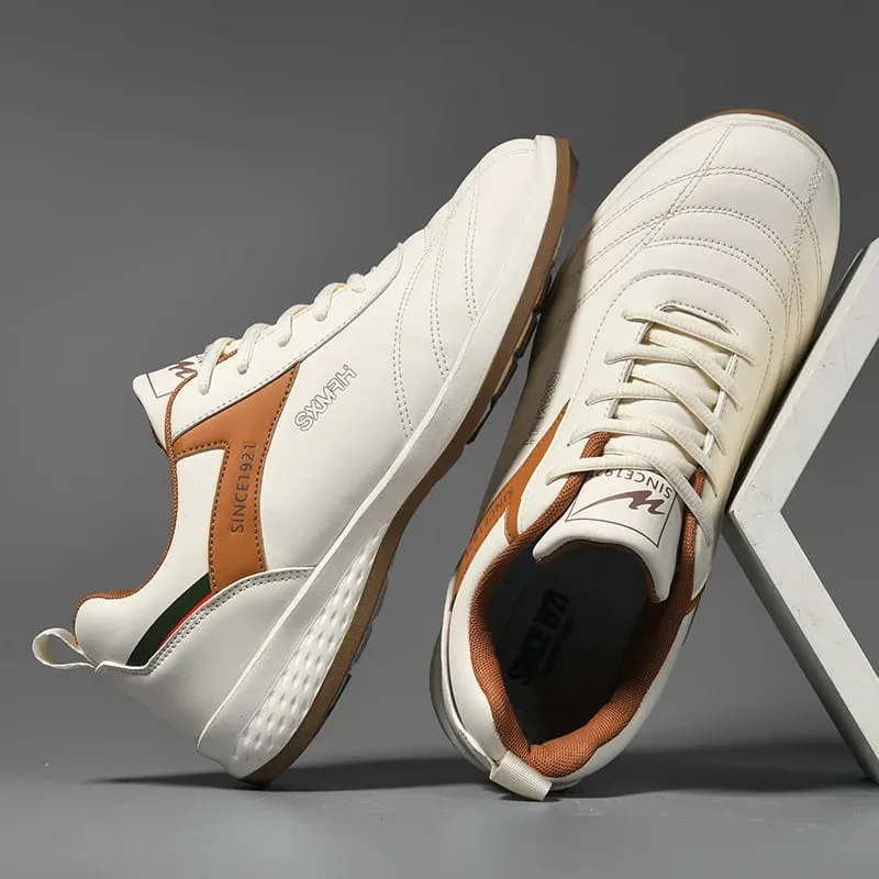 Double Star Men's White Leather Casual Sneakers Lightweight Breathable Non-slip Walking Sport Shoes — image 5