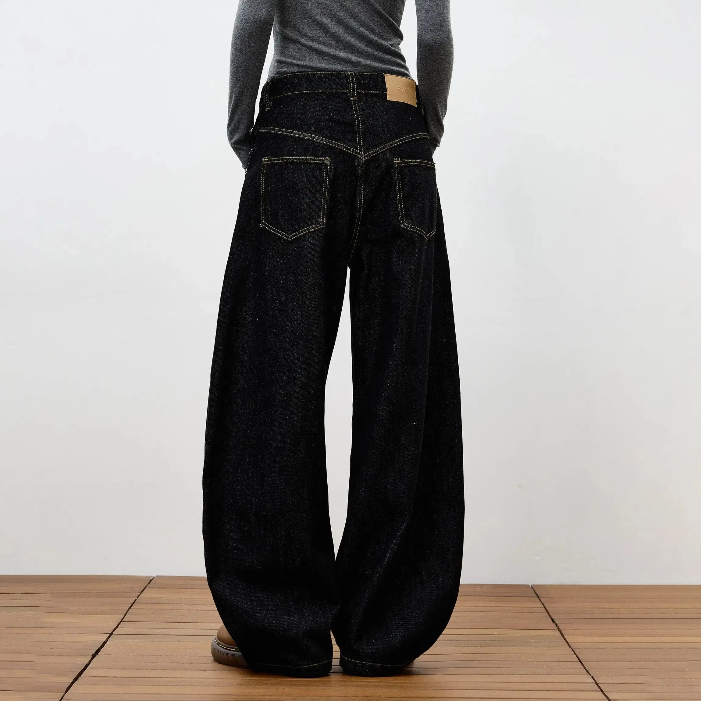 High Retro Hip Hop Wide Leg Raw Denim Jeans Women Airplane Buckle Design Curved Hem Floor Length Jeans Streetwear Daily Clothes — image 5