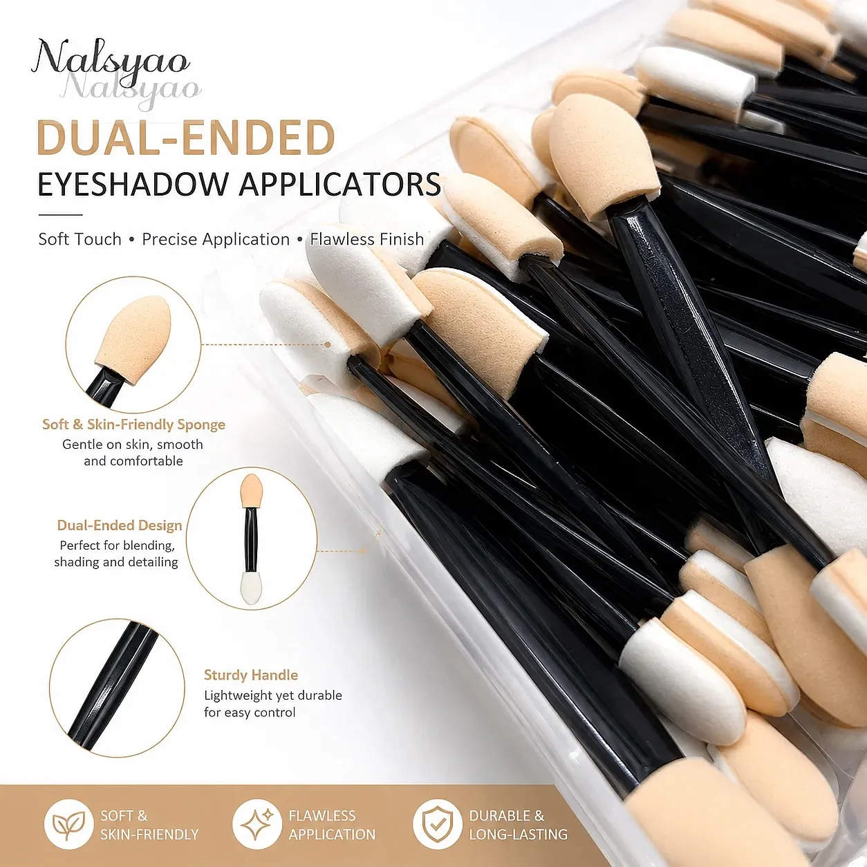 50/100/200PCS Dual-Sided Sponge Eyeshadow Applicators with Container – Long Handle Disposable Makeup Brushes Tool — image 6